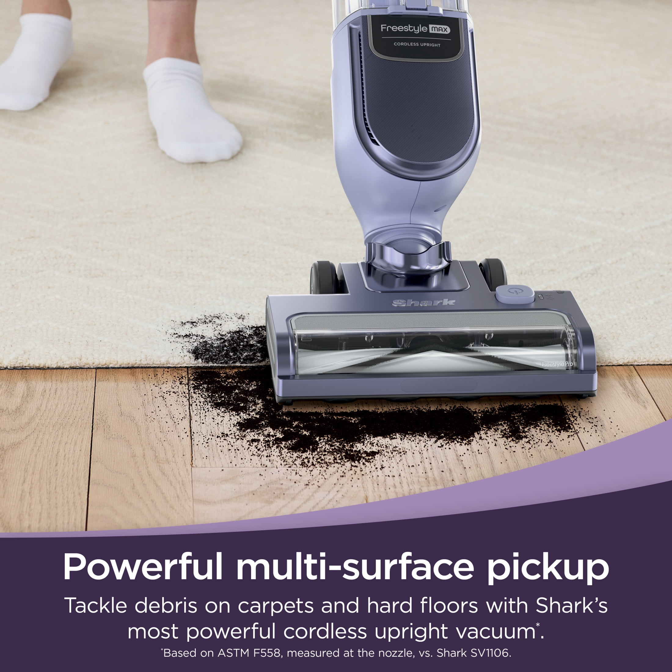Shark Freestyle Max Cordless Stick Vacuum, Carpet and Hardfloors, 2-Speed Brushroll, Precision Charging Dock, 20-Min Run Time, SV2000 Purple