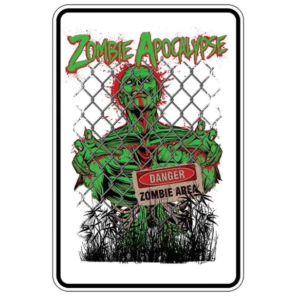 Danger Zombie Area Sign Metal Funny Man Cave House Decor D345
