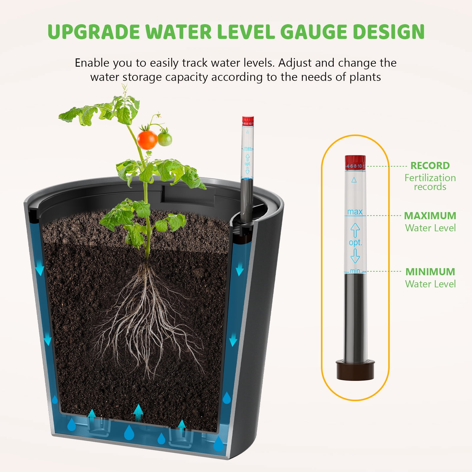 MOPHOTO Self Watering Tomato Planter with Trellis, Large Flower Pot with Water Level Monitor, Round Garden Planters Plant Pots for Outdoor & Indoor Plants Flowers Decor
