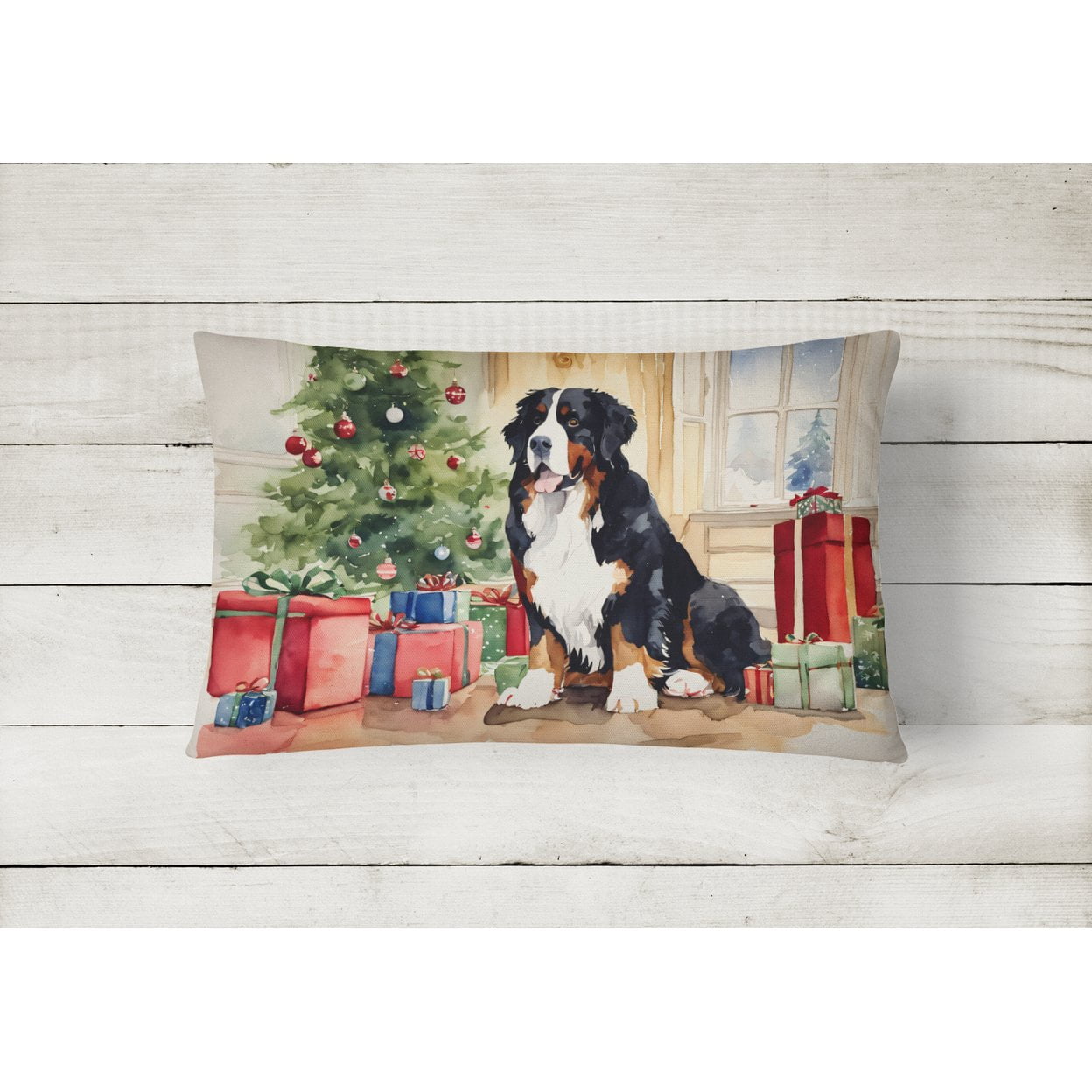 Carolines Treasures DAC1262PW1216 16 x 12 in. Unisex Bernese Mountain Dog Christmas Fabric Decorative Pillow