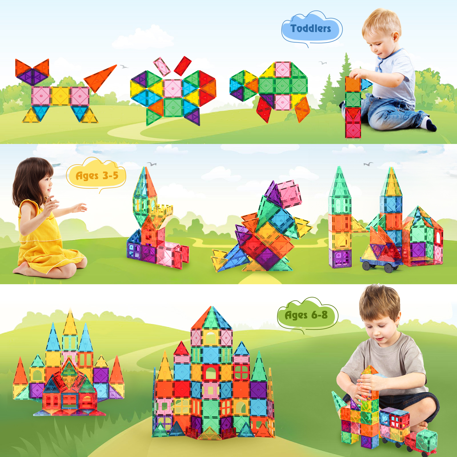 FunMagic 100 Pcs Magnetic Tiles Building Blocks with Cars photo 4