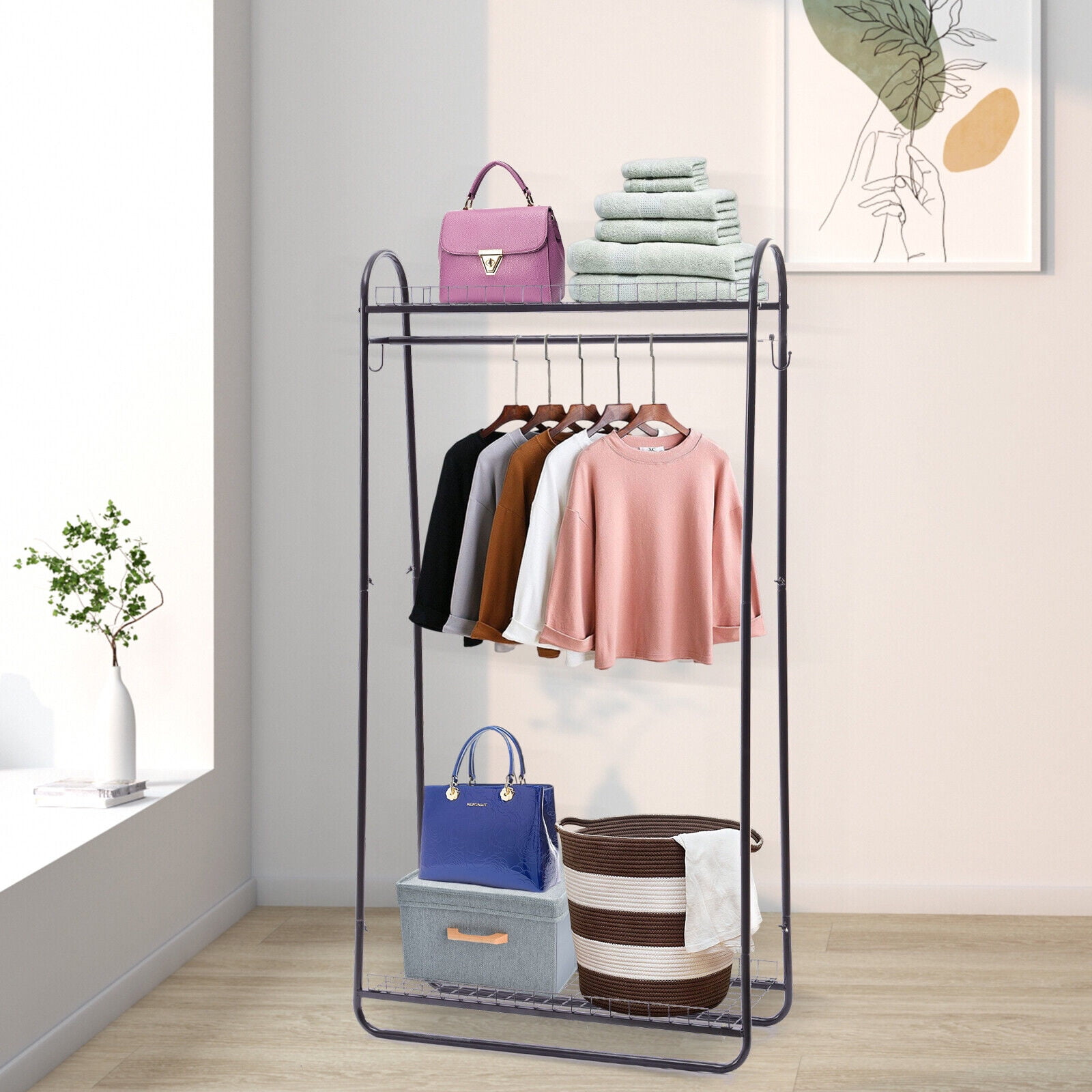 Miumaeov Garment Rack Freestanding Double Rod Clothing Racks for