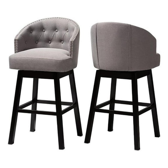 Bowery Hill 30.9" Contemporary Wood & Fabric Swivel Bar Stool in Gray (Set of 2)