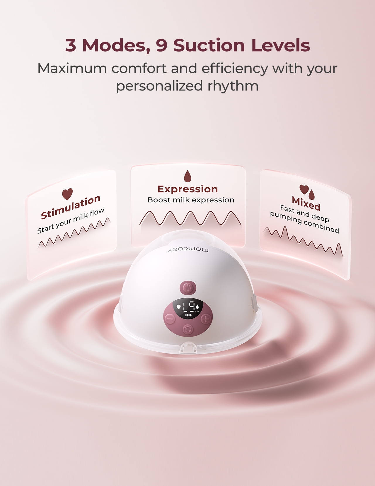 Momcozy M5 Smart App Control Hands Free Breast Pump, Wearable Breast Pump of Baby Mouth Double-Sealed Flange with 3 Modes & 9 Levels, Electric Pump Portable