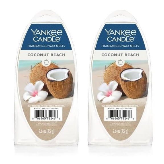 Yankee Candle Coconut Beach Fragranced Wax Melts, 2.6 oz Pack of 2