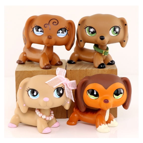 4 pcs Minilpsshop Little Dachshund Dog Figurines Toys,#675 #640 No# #909