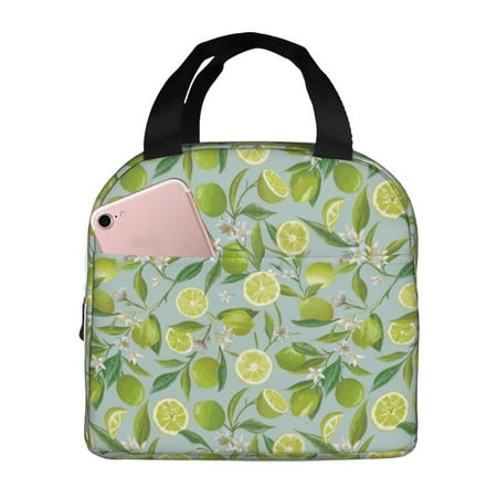 Insulated Lunch Bag for Women Men - Cute Limes Purple Flowers Leakproof Cooler Lunch Box for Women Men  Lunch Tote Bags for Work School Picnic Travel