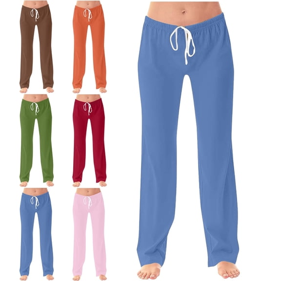 Zysthvn Plus Size Womens Tall Pants Casual Straight Leg Solid Women Trousers Elastic Waist Lightweight Drawstring Loose