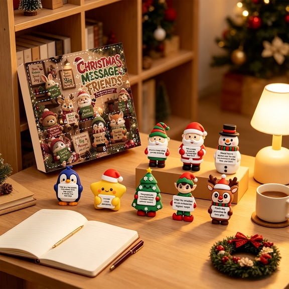 9 Piece Christmas Figurines Set, Aoznliie Standing PVC Christmas Character Collection, Tabletop Countdown Decor for Home Holiday, 5.5 Inch