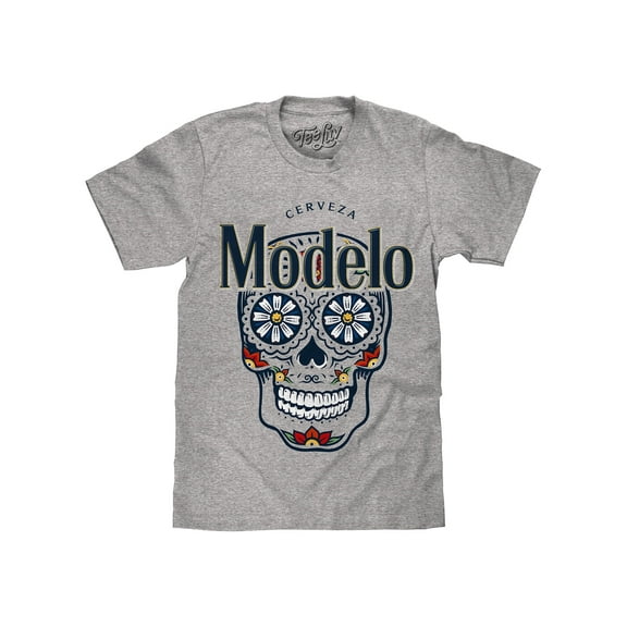 Tee Luv Cerveza Modelo Beer Mexican Sugar Skull Graphic Tee Shirt (Men's) (L)