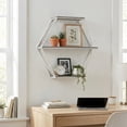 thumbnail image 3 of Geometric Wall Mounted Shelf for Home Decor - Hanging Storage Organizer for Living Room, Bedroom, and Entryway - Metal Frame And Wood Wall Organizer Storage for Casual Spaces - 21", Gray & White, 3 of 12