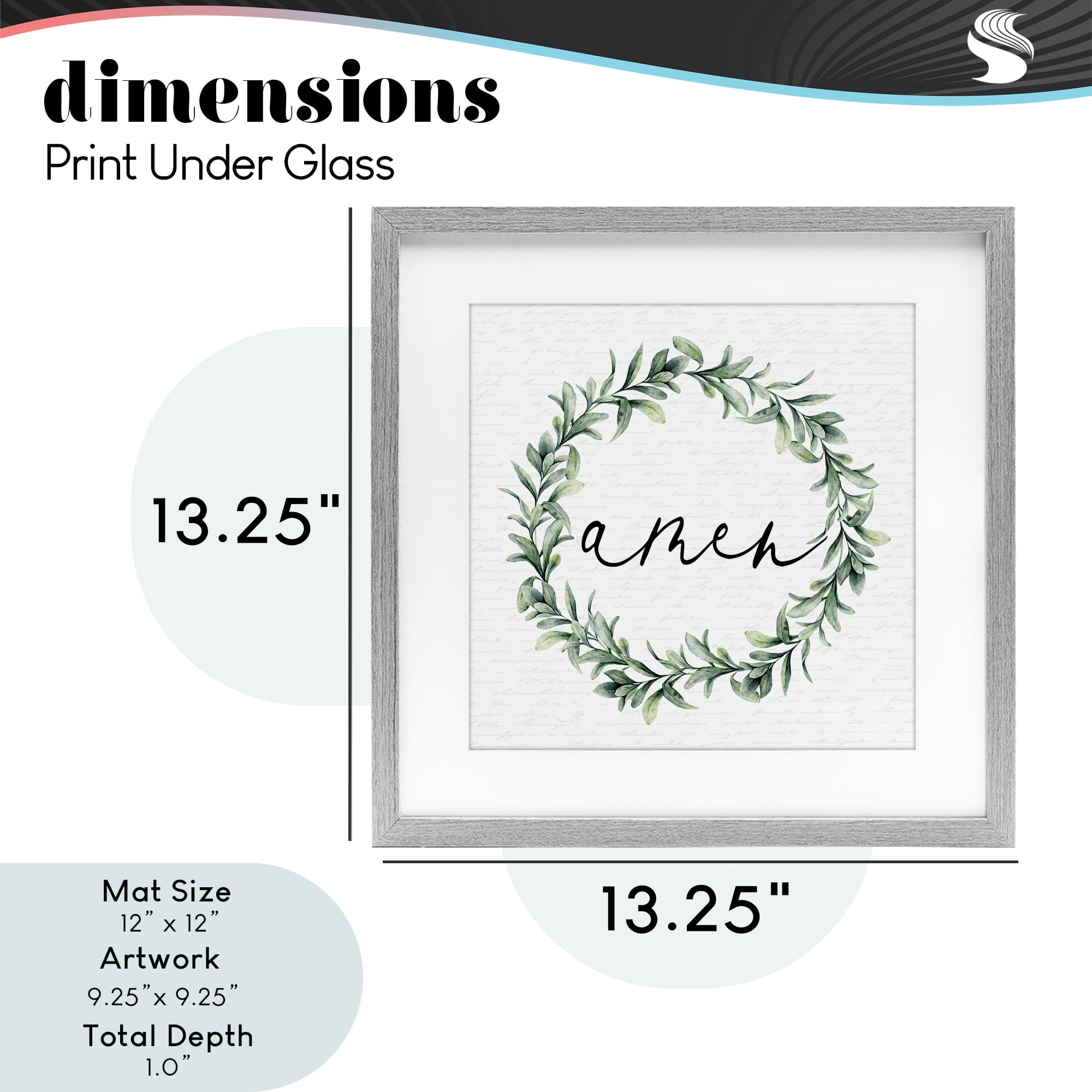 Amen Botanical Wreath & Script Gray Framed Print Under Glass, design by Lettered and Lined