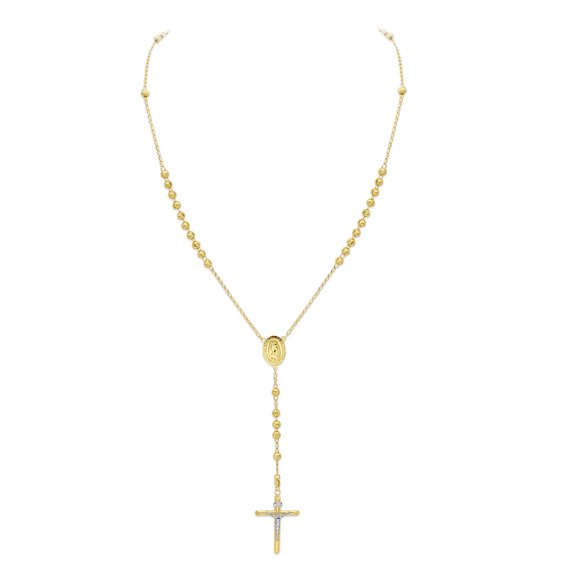 Wellingsale 14k Yellow Gold Polished 4mm Beaded Rosary Necklace - 26"
