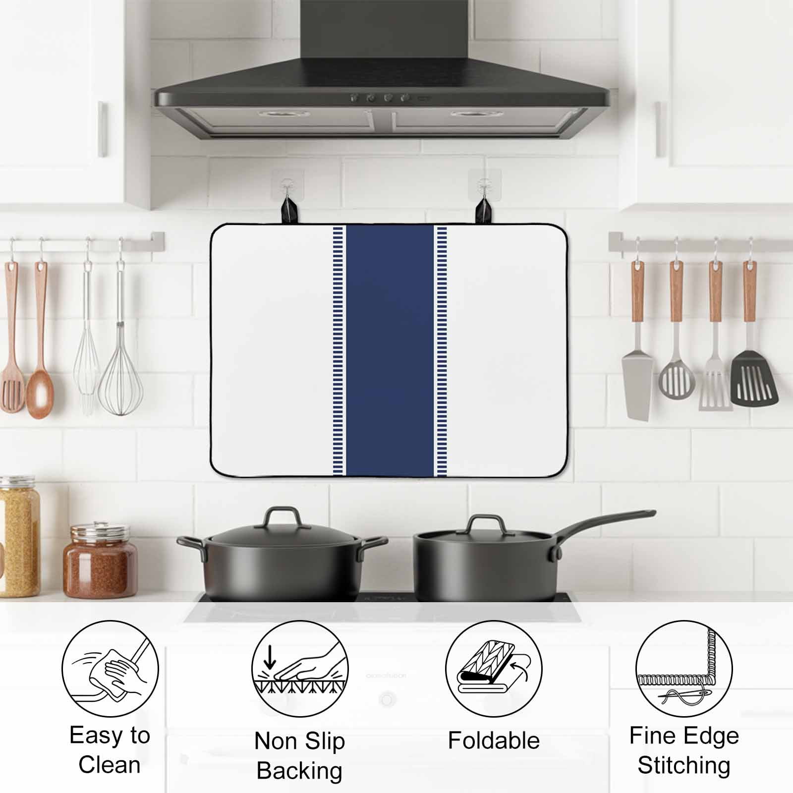 Blue Solid Color Texture Stove Top Cover for Electric Stove, Heat-proof & Non Slip Glass Top Stove Cover Protector, Simple Blue Pattern Kitchen Flat Cooktop Rubber Mat 24x21 Inches