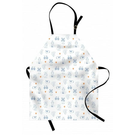 

Dutch Apron Traditional Holland Culture Elements with Doodle Style Clogs Bicycles Unisex Kitchen Bib Apron with Adjustable Neck for Cooking Baking Gardening Orange Navy Blue and White by Ambesonne