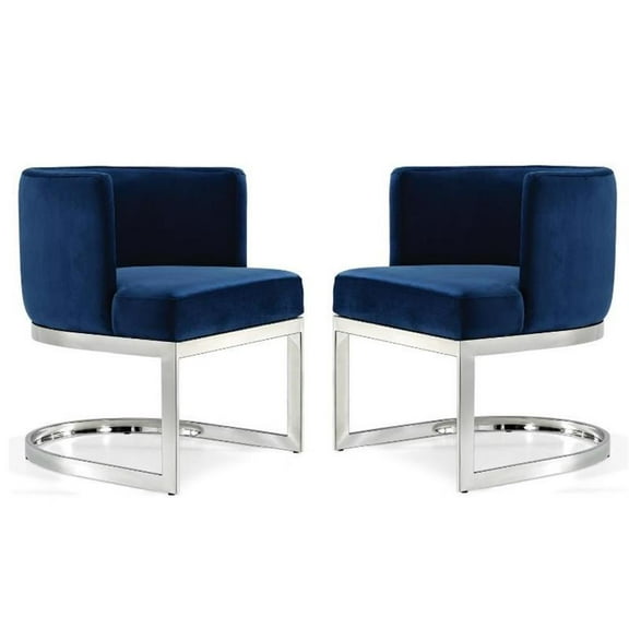 Home Square 2 Piece Velvet Dining Chair Set with Metal Base in Navy Blue