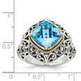 thumbnail image 4 of 14K Two-Tone Gold Ring Band Gemstone Yellow Sky Blue Topaz Cushion, 4 of 6