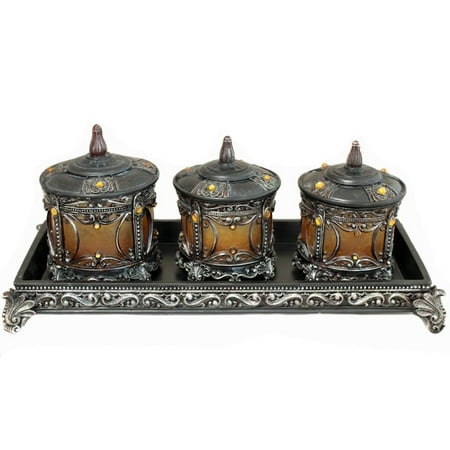 - Contempo Polyresin 3-Piece Canister Set with Display Rack - Amber Orange