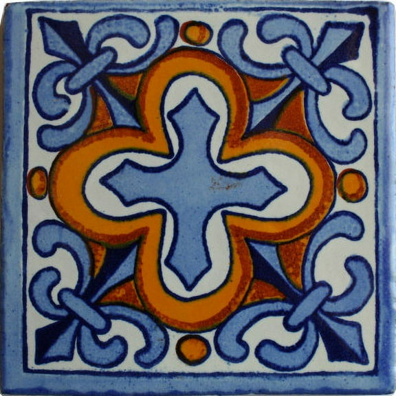 6x6 Escudo Talavera Mexican Tile, Set of 4 pcs