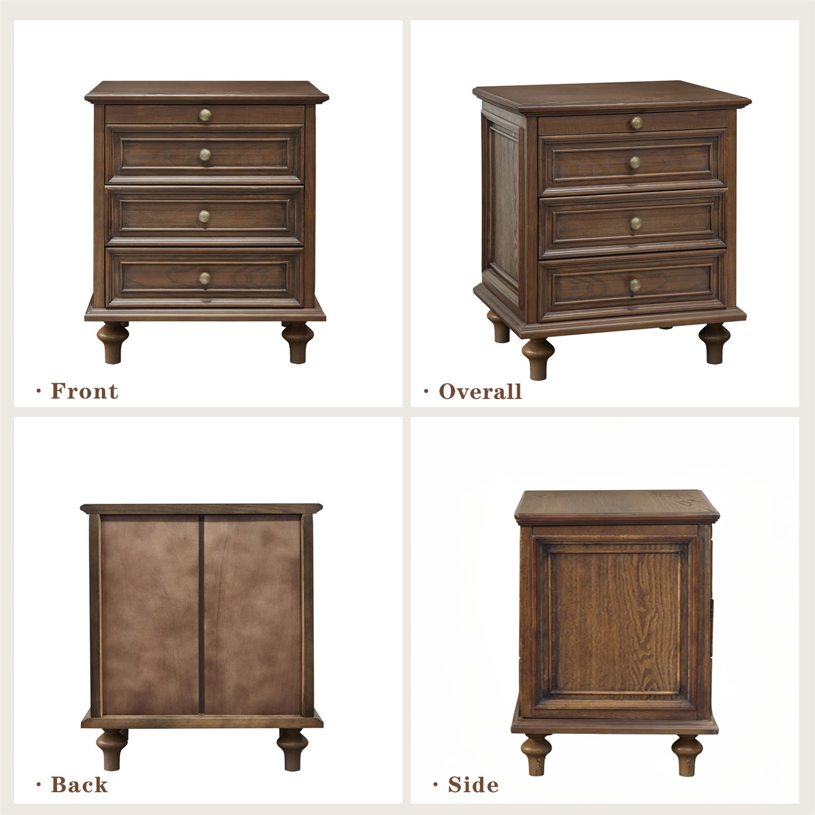 Hommoo Farmhouse Wood 4-Drawer Nightstands Set of 2, Large End Table Bedside Table Set with Solid Wood Feet and Metal Handle, for Living Room,Bedroom,Office, Walnut Brown