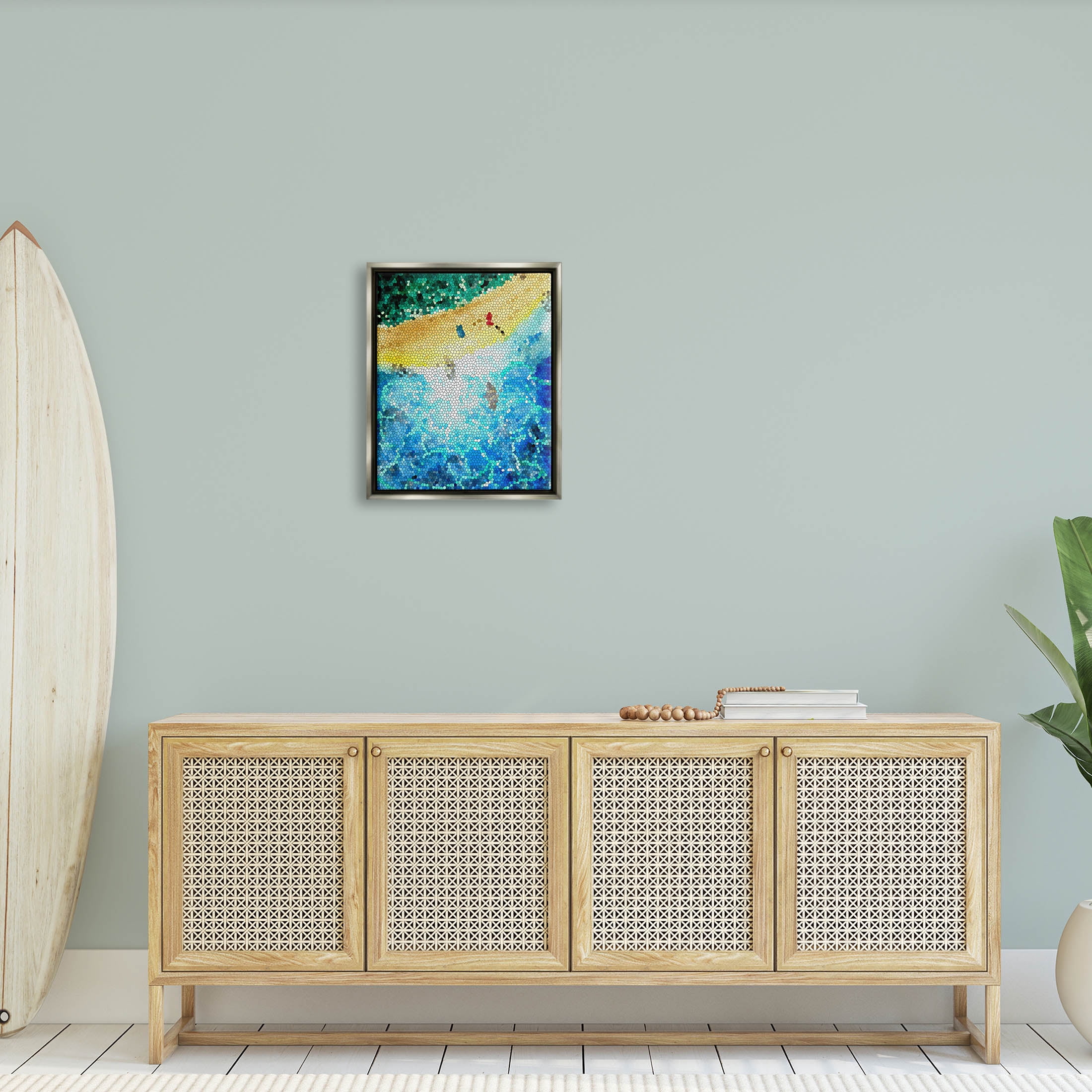 Modern Mosaic Pattern Beach Coastal Graphic Art Luster Gray Framed Art Print Wall Art