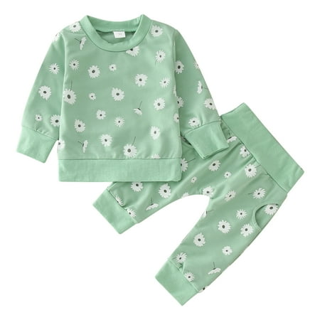 

Baby Girls Outfit Set Cotton Print Flower Autumn Dinosaur Long Sleeve Pants Sleepwear Set Baby Clothes
