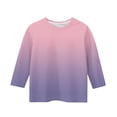 thumbnail image 5 of Jinhomg Girls 3/4 Sleeve Shirt 2025 Trendy Gradient Color Tunic Tops Toddler Kids Lightweight Comfy Crew Neck Tees Casual Spring Summer Blouse Pink 120, 5 of 6