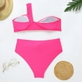 thumbnail image 4 of Plus size Swimsuits Women's Solid Color One Shoulder Split Two Piece Swimsuit Hot Pink 8(L), 4 of 9
