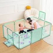 Large Baby Playpen 71 Inch With Basketball Hoop, 6-24 Months Toddler Playard, Green