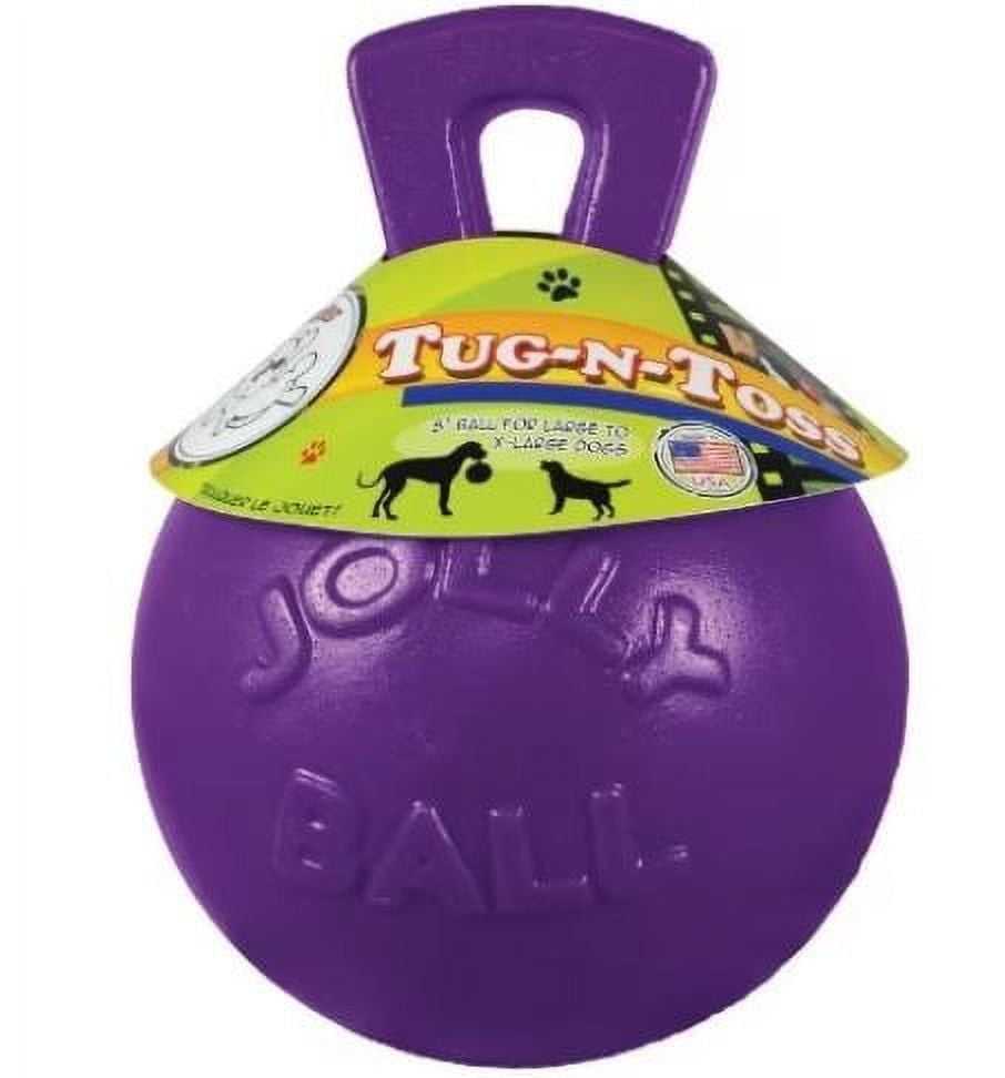Jolly Pets Tug-N-Toss 10 inch Purple Rubber Ball with Handle Chew Toy for Dogs