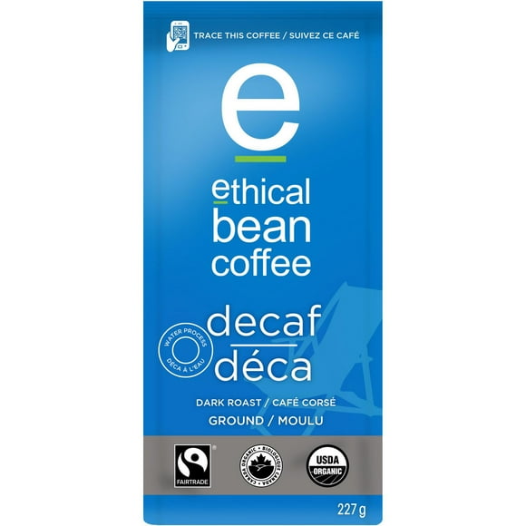 Ethical Bean Fairtrade Organic Coffee, Decaf Dark Roast, Ground Coffee, 227g