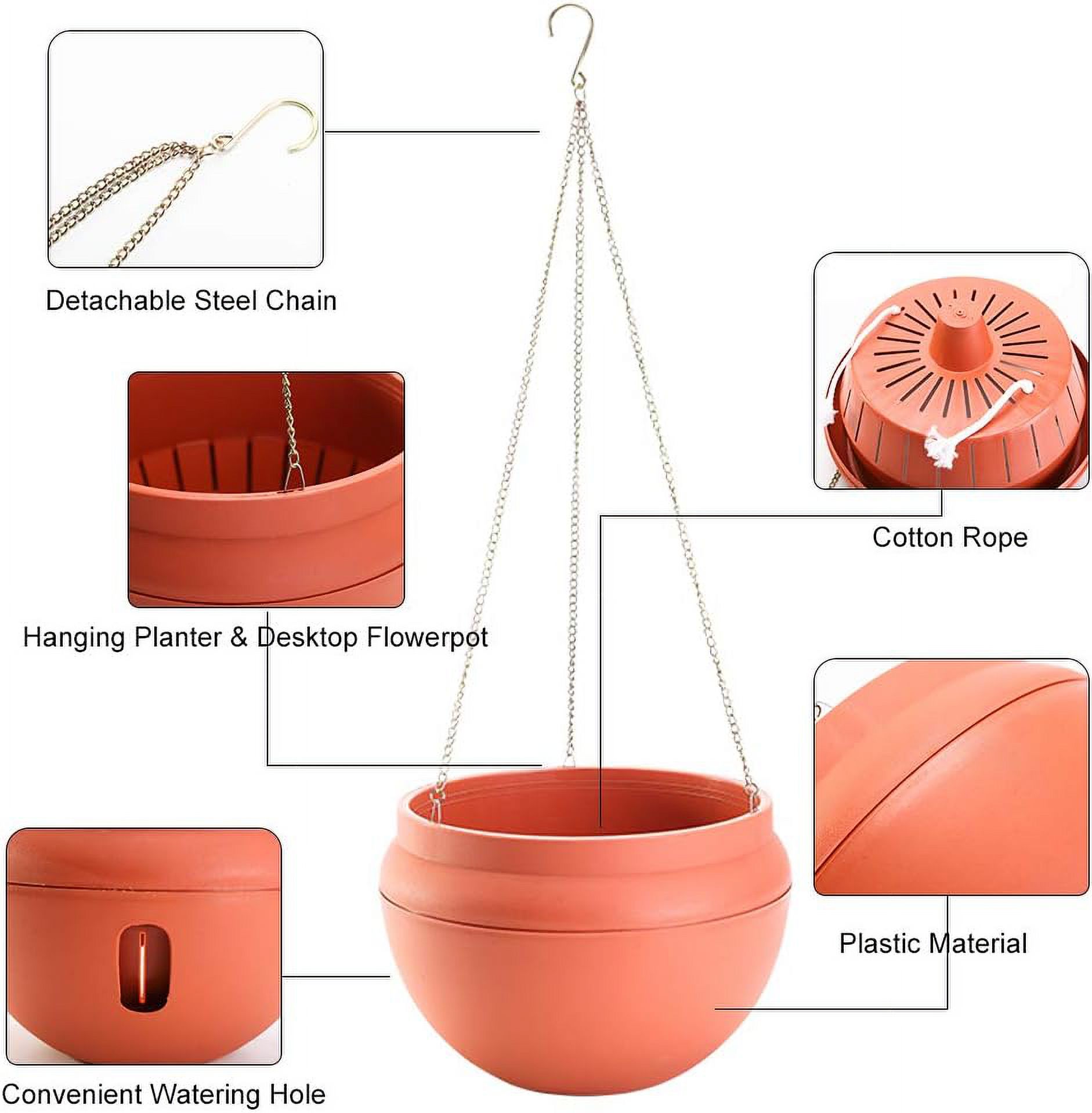 Bowl Shapped Garden Self Watering Hanging Planter, Strong Plastic Flowerpot,Creative Water Storage & Release Planter Pot,Indoor Outdoor Decorative Brick Red 21*15cm