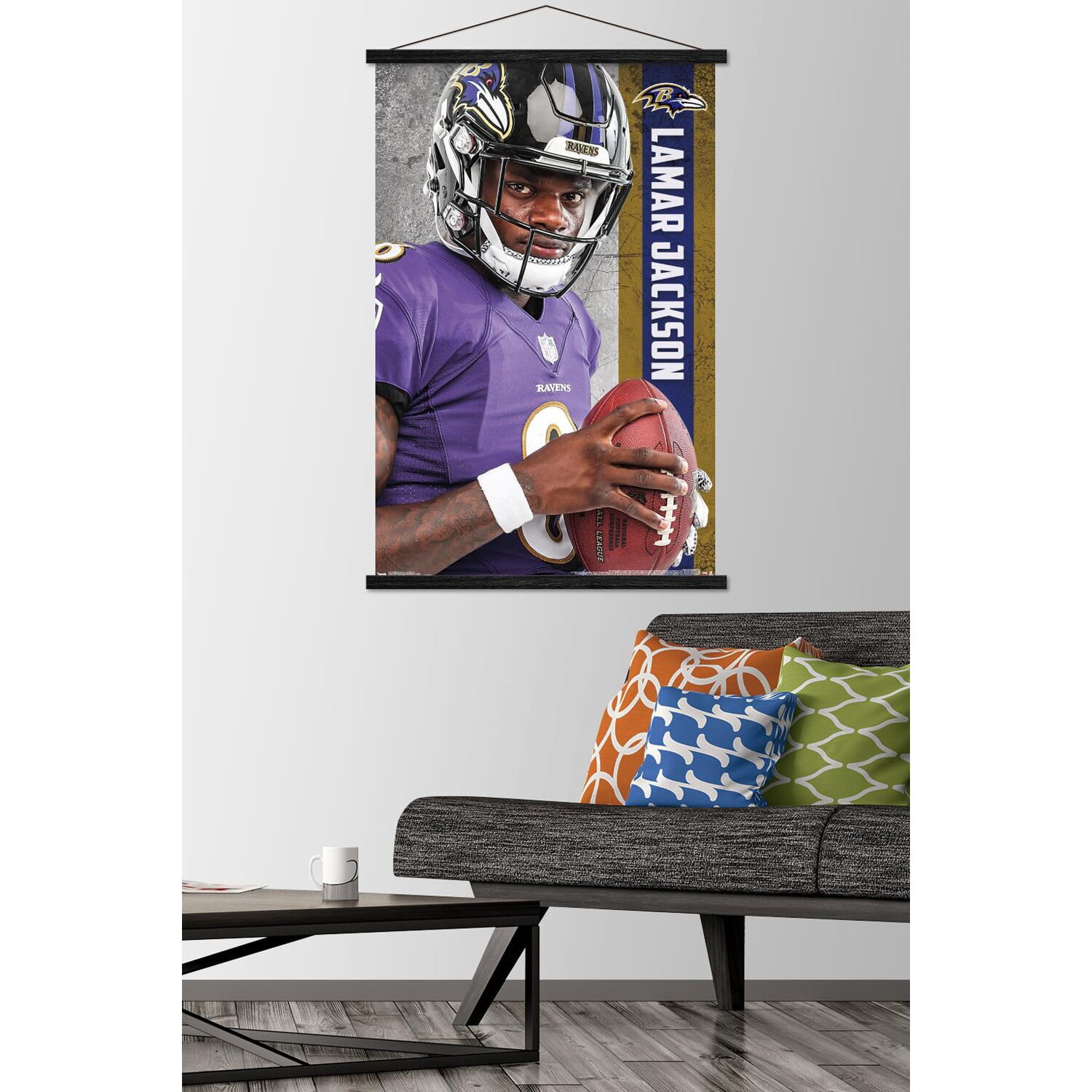 NFL Baltimore Ravens - Lamar Jackson 18 Wall Poster with Wooden Magnetic Frame, 22.375" x 34"