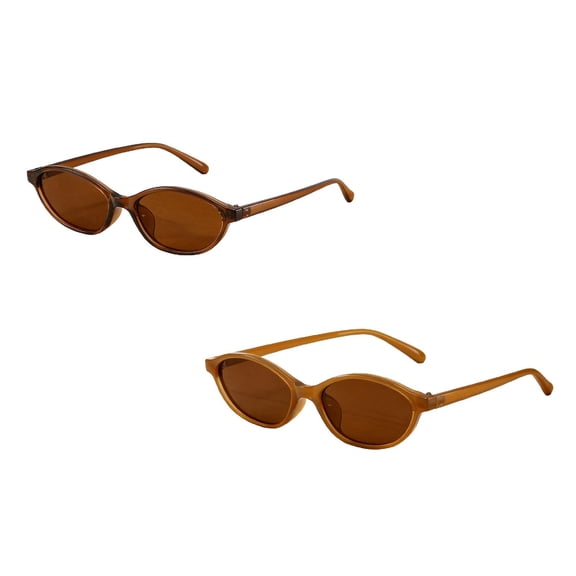 sususu Retro Oval Sunglasses for Women Vintage 90s Y2K Trendy Designer Sun Glasses Brown2 1PCS & Brown1 1PCS
