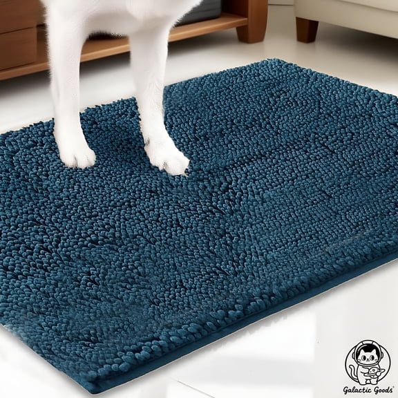 RLESO Muddy Absorbent Microfiber Door Mat and Pet Rug,Non Slip Thick Washable Area and Bath Mat Soft Chenille for Kitchen Bedroom Indoor and Outdoor (Blue,20"X30")