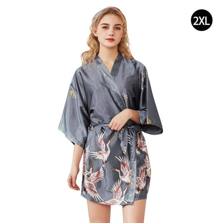 

Women s Simulative Silk Night Gown Pajamas Half Sleeves Sleeping Robe Bathrobe Bride Dressing Gown
