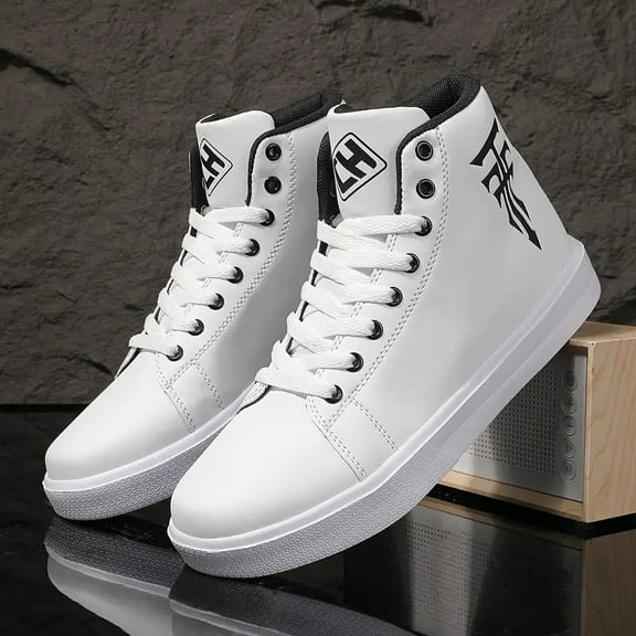 [Men's Skateboard Shoes] High Top Skateboard Shoes, Breathable Men's Easy to Clean Lace Up Sneakers | Fashionable Walking Shoes for All Seasons