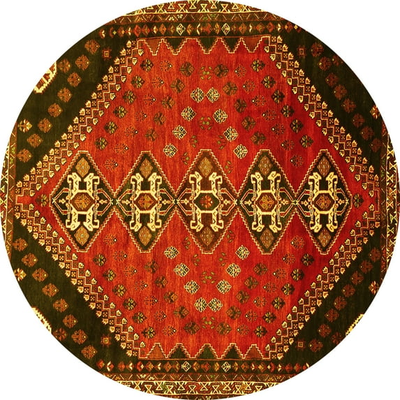 Ahgly Company Machine Washable Indoor Round Persian Yellow Traditional Area Rugs, 7' Round