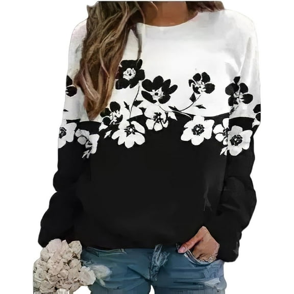 Chuancc Round Neck Solid Color Hoodie Top Winter Clothing For Women Casual Blouse Sweatshirt Womens Crew Necks Sweatshirts Super Soft Sweatshirts For Women Black L