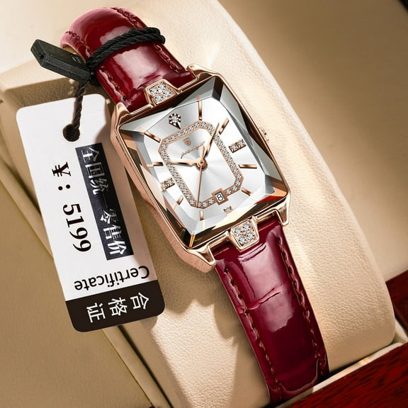 Explojoy Women's Square Quartz Watch – Crystal Dial, Waterproof, and Leather Band