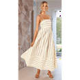 thumbnail image 7 of Women'S Striped Back Smocked Maxi Dress Spaghetti Strap Cut Out Flowy Swing Long Dress Apricot L, 7 of 7