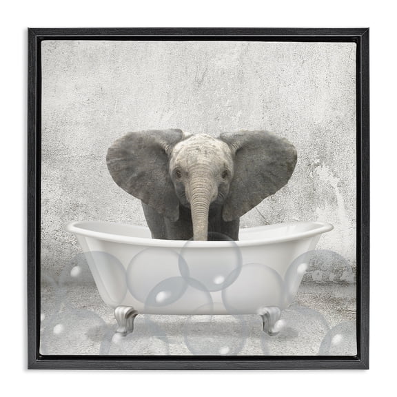 Stupell Industries Rustic Lodge Baby Elephant Bath Time Black Floating Frame Canvas Art, 18 x 18, by Kim Allen
