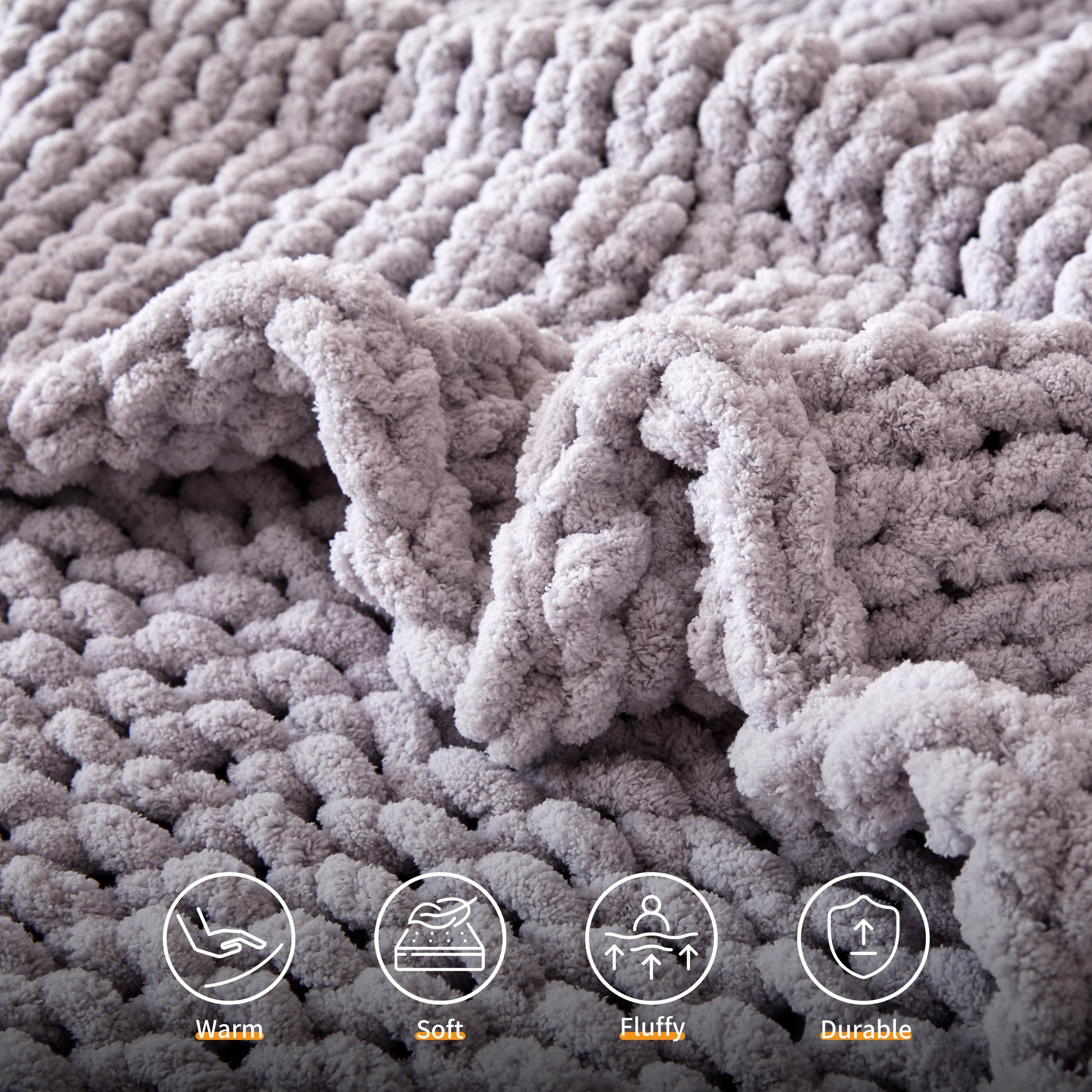 Sonive Grey Throw Blanket, Chunky Velvet Knit Warm Soft Handmade Circular Throw Blankets for Couch Bed Sofa, 80" × 90"