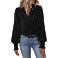 thumbnail image 2 of Black Womens Tops Women's Elegant Women's V Neck with Great Sleeves Temperament Worker Women's Solid Color Shirt Going Out Tops for Women, 2 of 5