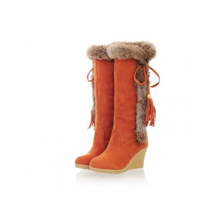 

Gomelly Women Ladies Knee High Boots Casual Wedge Heel Winter Shoes