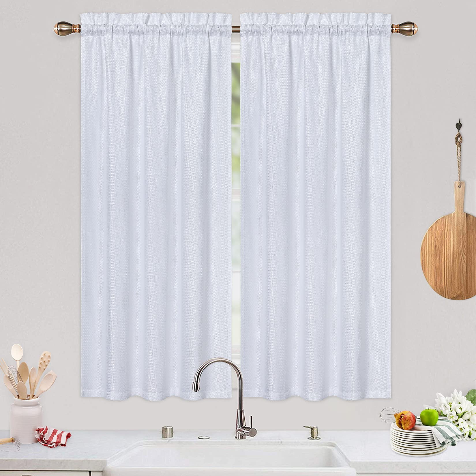 Curtain Valance Bathroom Waterproof Rod Pocket Waffle Weave White