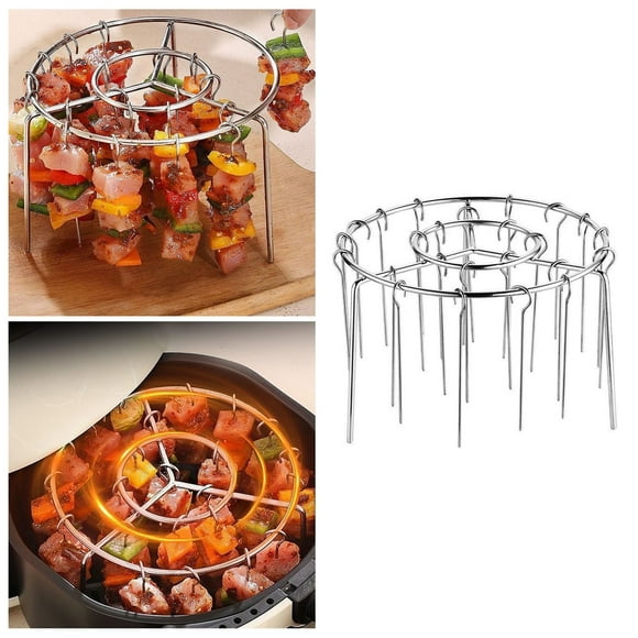 Air Fryer Vertical Skewer Rack 304 Stainless Steel Kebab Grill Stand 24 Skewer Holder For Air Fryer Compact And Durable BBQ Accessory For Grilling Kebabs Table Grill Stone Tapas Grill Mini Outdoor