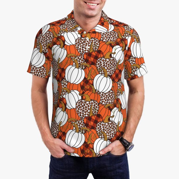Balery Various Pumpkins Camisa Polo de Hombre con Estampado, de Manga Corta y Tejido Medio, Camisa Tipo Golf Polo-Medium
