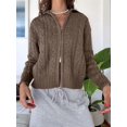 thumbnail image 3 of Women Trendy Collared Long Sleeve Zipper Front Cable Knit Cardigan Sweater Fall Oversized Coat Coffee M, 3 of 5