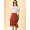 thumbnail image 4 of INSPIRE CHIC Falda asimétrica con dobladillo con volantes de color sólido y cintura alta con decoración de botones para mujer Rojo ladrillo S, 4 of 6